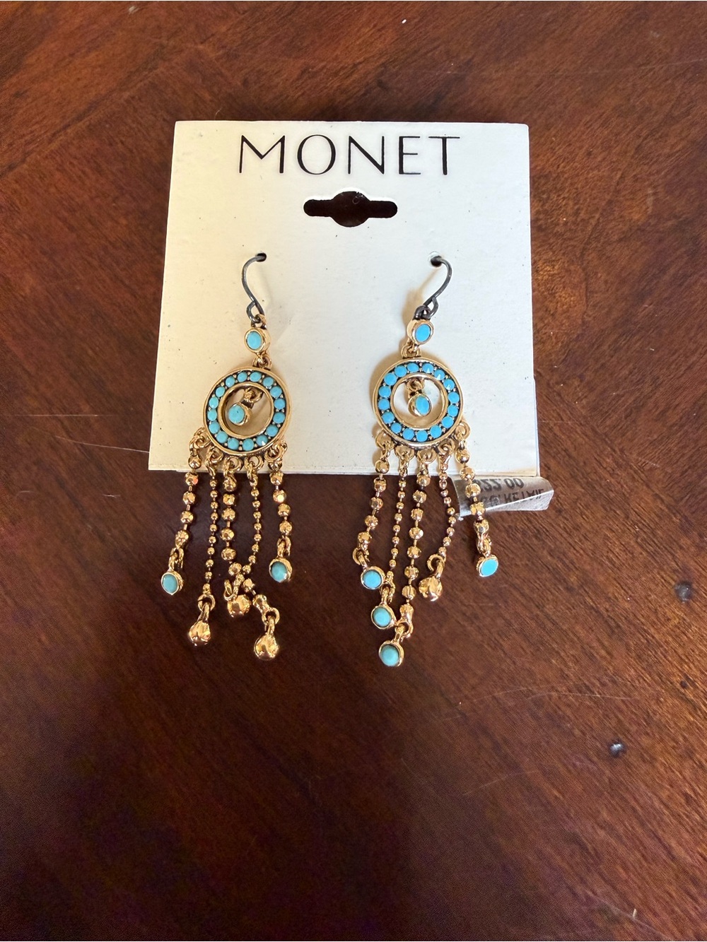 Monet Gold and Turquoise Fringe Dangle Earrings